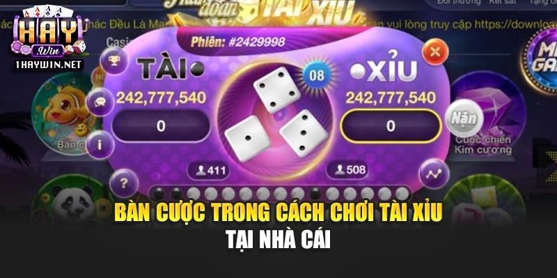 Bàn cược trong cách chơi Tài xỉu tại nhà cái